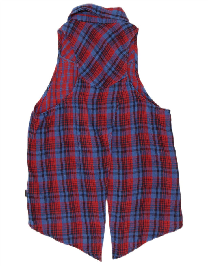 Camicia senza maniche da donna Vans, camicetta UK 12, cotone a quadri rosso medio