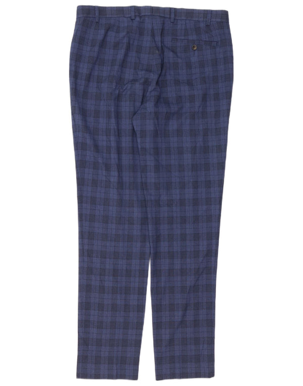 Pantaloni da abito skinny da uomo Marks & Spencer W36 L33 poliestere a quadri blu navy