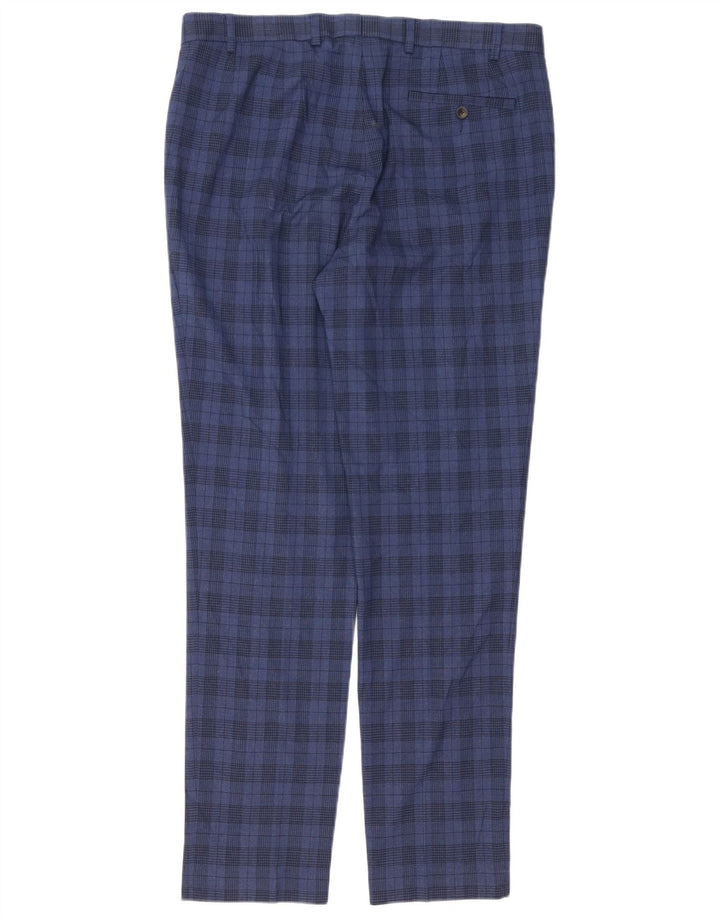 Pantaloni da abito skinny da uomo Marks & Spencer W36 L33 poliestere a quadri blu navy