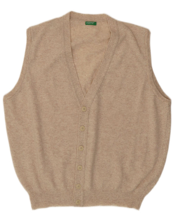Maglione cardigan senza maniche da uomo Benetton grande lana vergine beige