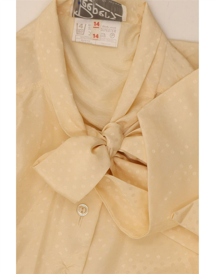 VINTAGE Womens Front Tie Shirt Blouse UK 14 Large Beige Spotted Polyester Vintage Vintage and Second-Hand Vintage from Messina Hembry 