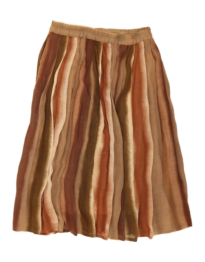 VINTAGE Womens Pleated Skirt IT 42 Medium W34 Brown Striped Viscose Vintage Vintage and Second-Hand Vintage from Messina Hembry 