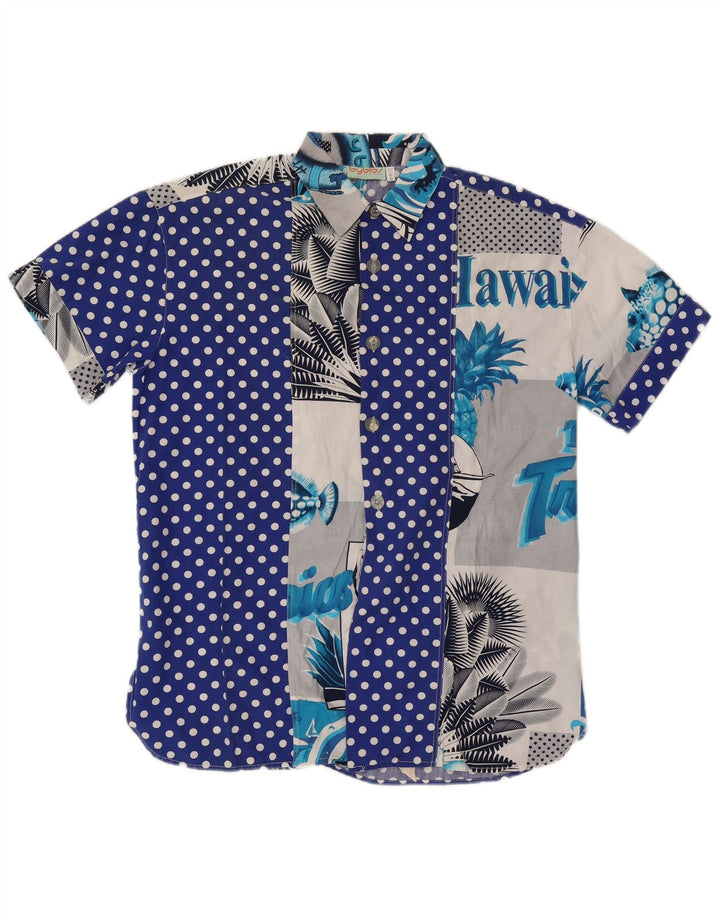 Camicia a maniche corte grafica da uomo Byblos IT 48 Blu medio floreale