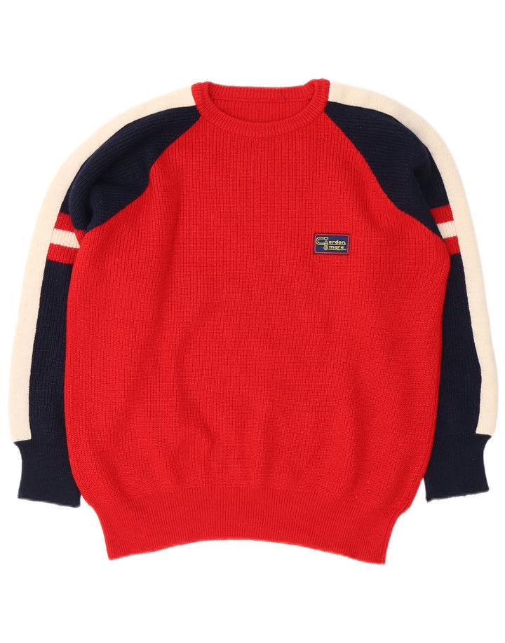 Maglione girocollo da uomo vintage color block rosso medio