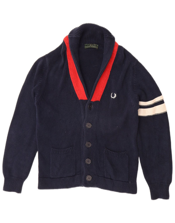 FRED PERRY Maglione cardigan da uomo in cotone color block medio blu navy