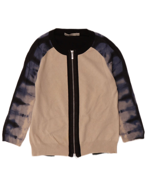 Maglione cardigan da donna Karen Millen UK 8 piccolo cotone tie dye bianco
