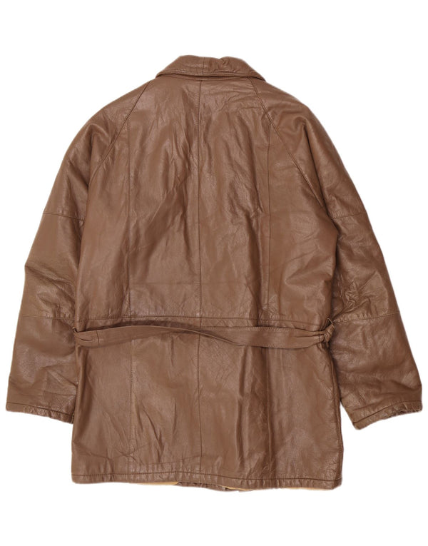 Giacca in pelle vintage da uomo dalla vestibilità classica UK 40 grande marrone