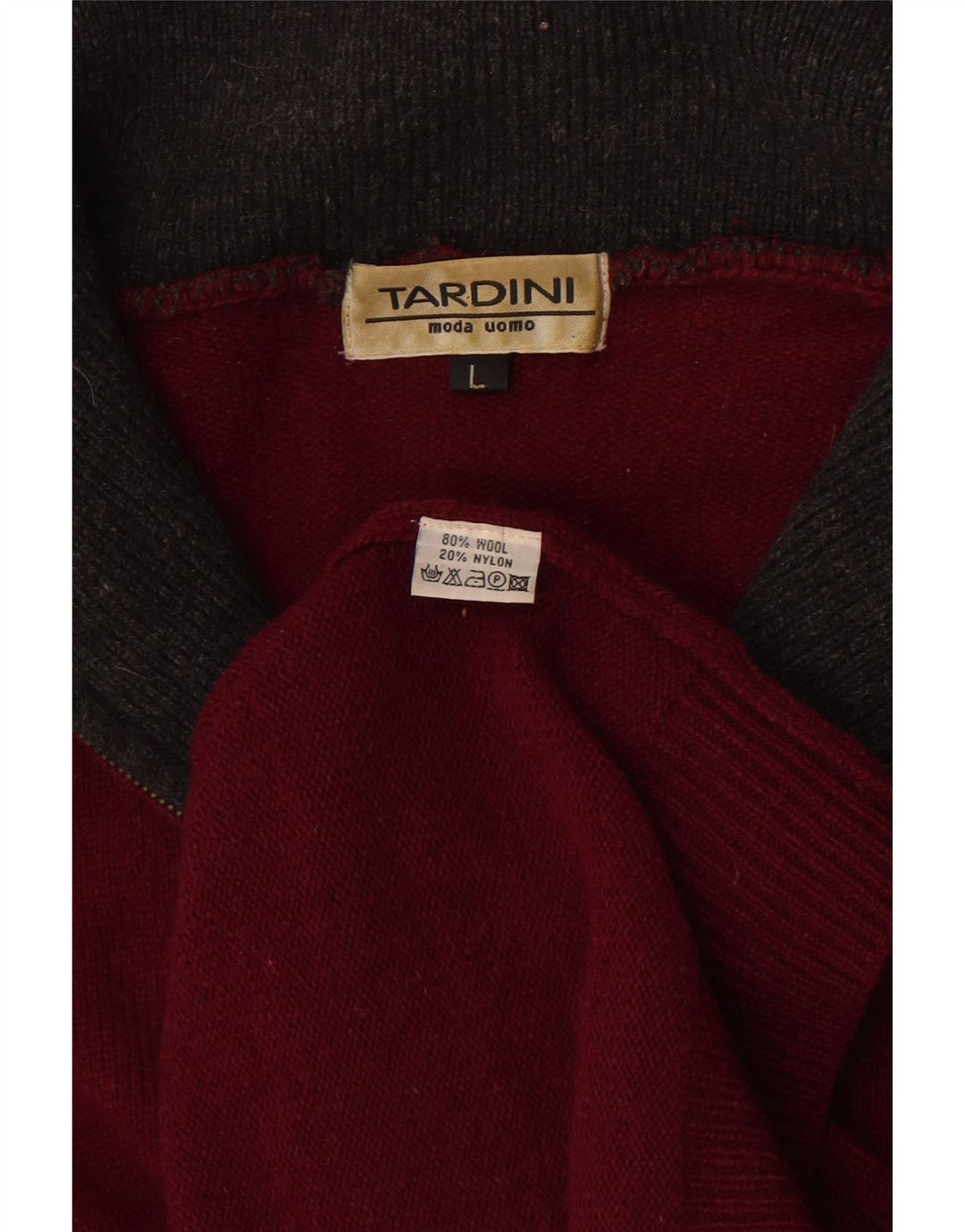 Maglione Tardini da uomo con zip e collo grande in lana bordeaux