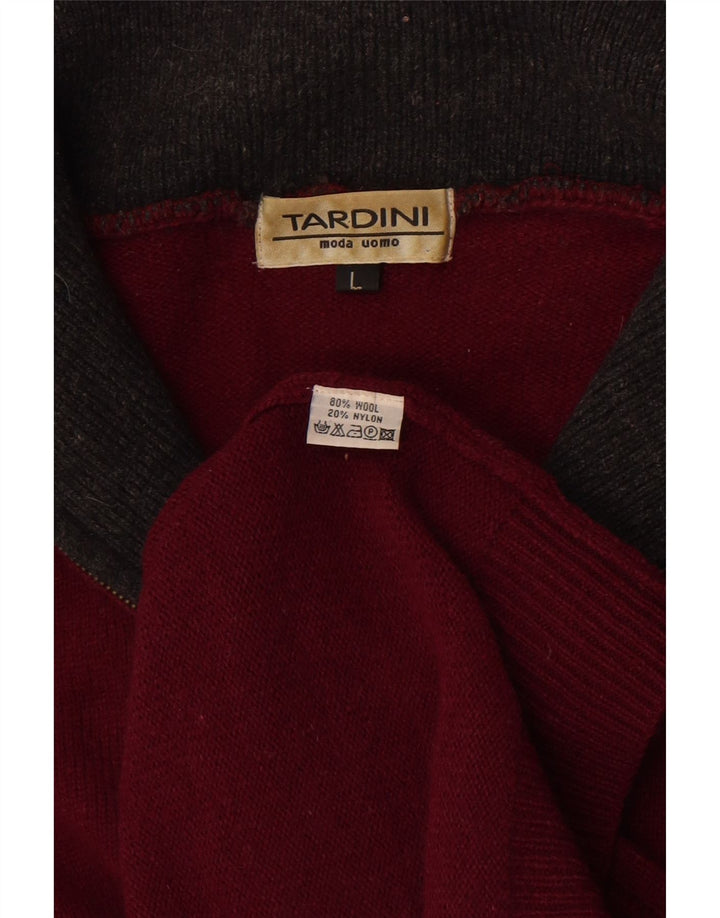 Maglione Tardini da uomo con zip e collo grande in lana bordeaux
