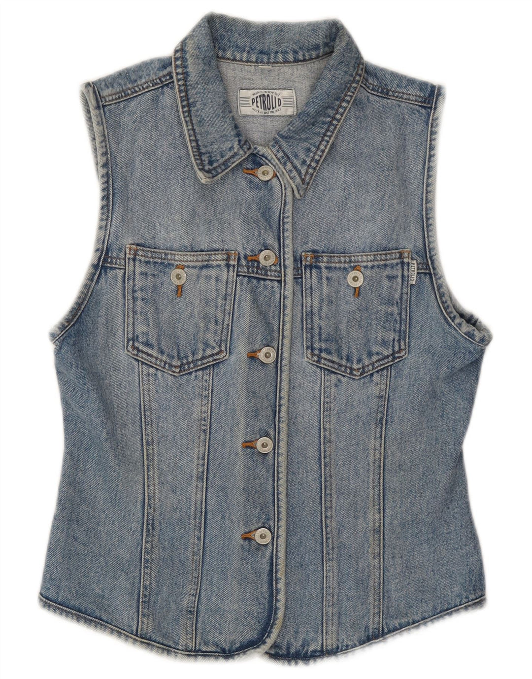 Gilet in denim vintage da donna UK 12 in cotone blu medio