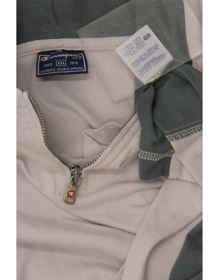 CHAMPION T-shirt da uomo con cappuccio e zip, collo 2XL in cotone color block bianco