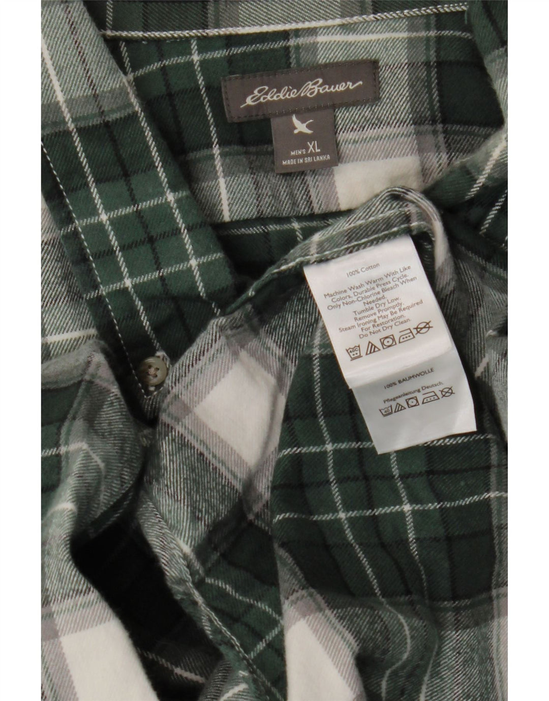 EDDIE BAUER Camicia da uomo in flanella dalla vestibilità rilassata XL in cotone a quadri verdi