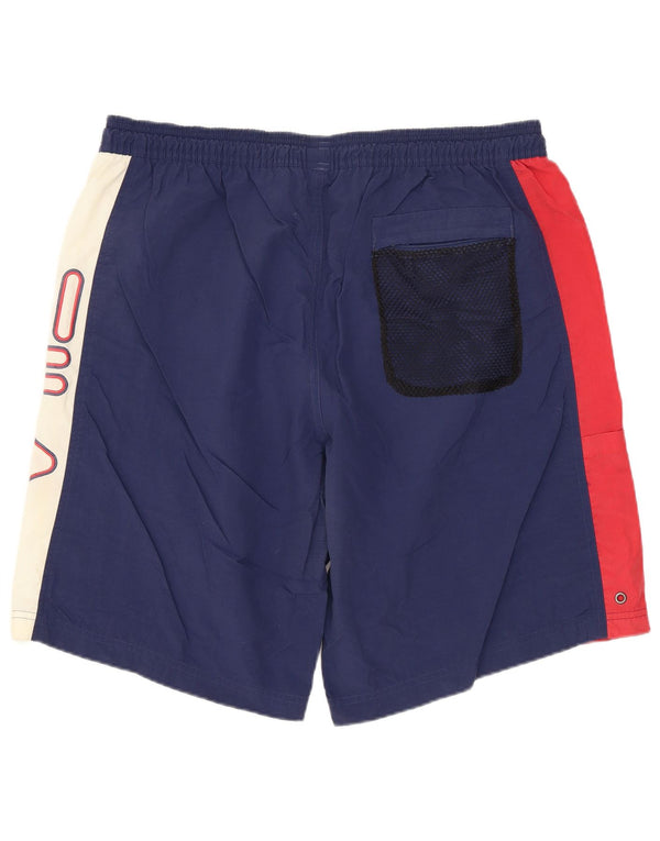 FILA Mens Graphic Swimming Shorts Large  Navy Blue Colourblock Polyamide
