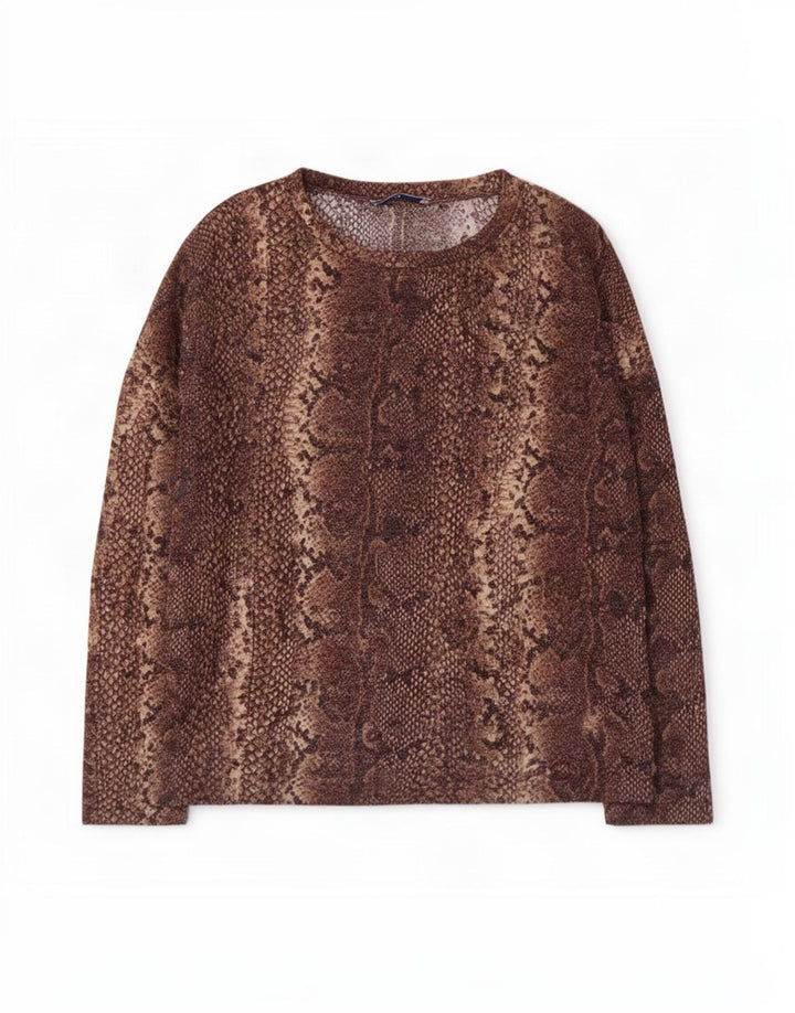 Top Zara da donna con maniche a 3/4 UK 14 marrone medio stampa animalier
