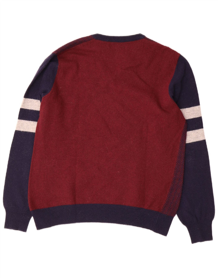 Maglione da uomo con scollo a V Fred Perry Lana color block bordeaux medio