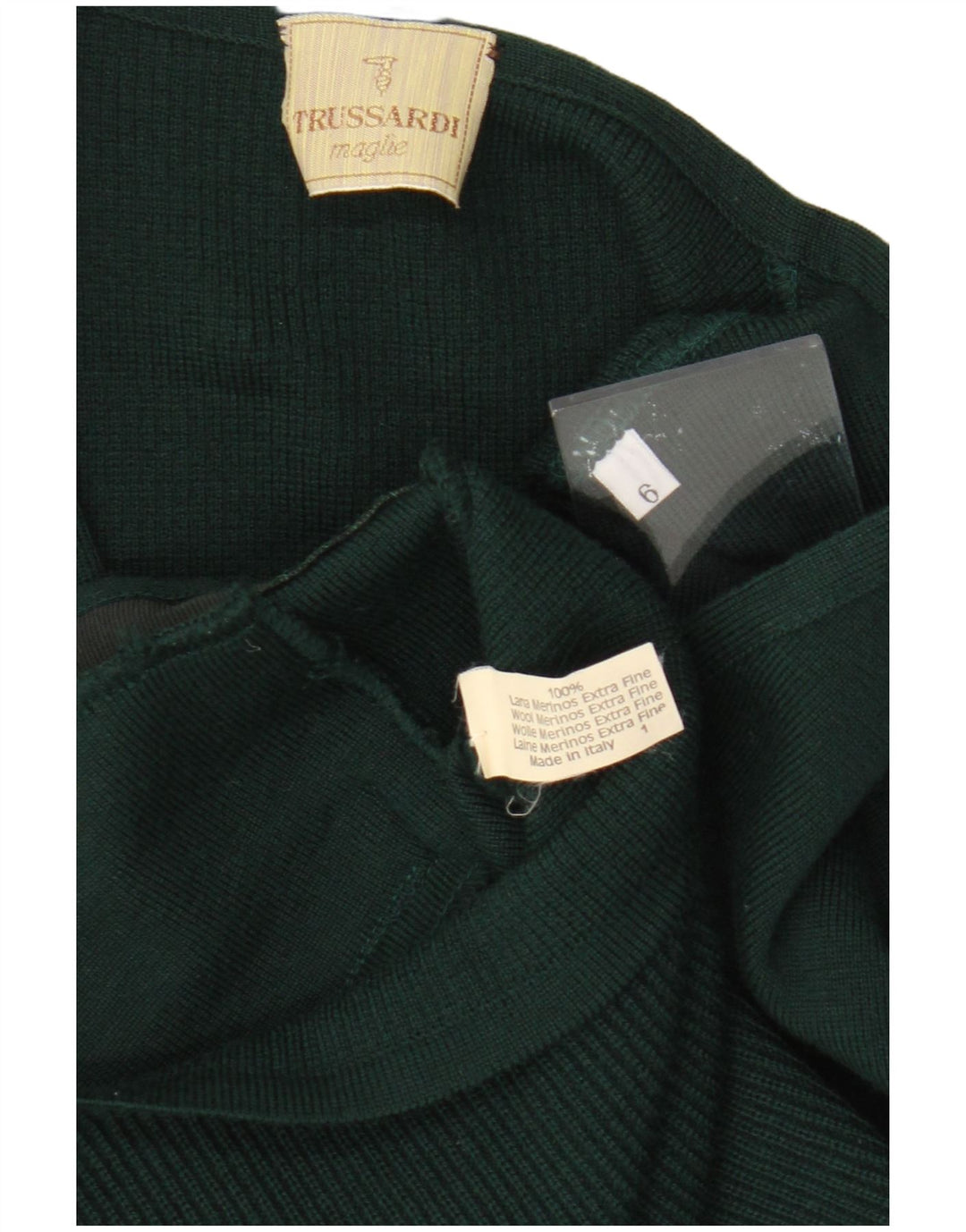 Maglione Cardigan Senza Maniche Uomo Trussardi US 6 Lana Merino Verde Medio