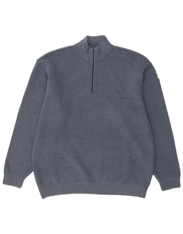 AMERIGO VESPUCCI Maglione da uomo con zip e collo XL in lana vergine blu