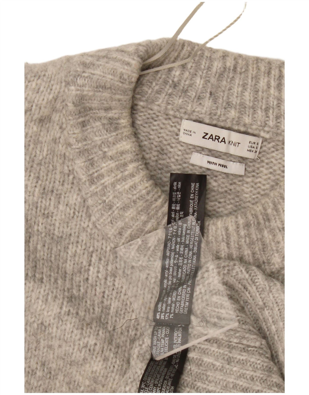 Maglione girocollo oversize da donna Zara UK 10 piccolo grigio screziato