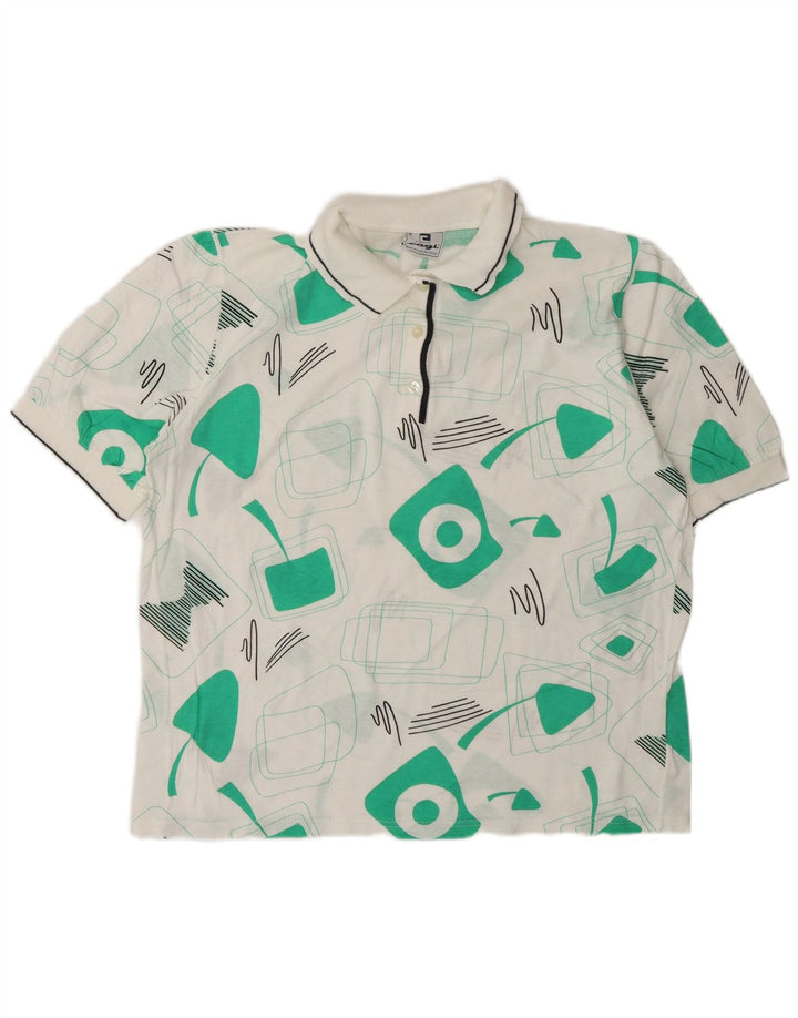 Polo oversize da donna Cagi US 4 Small bianca geometrica