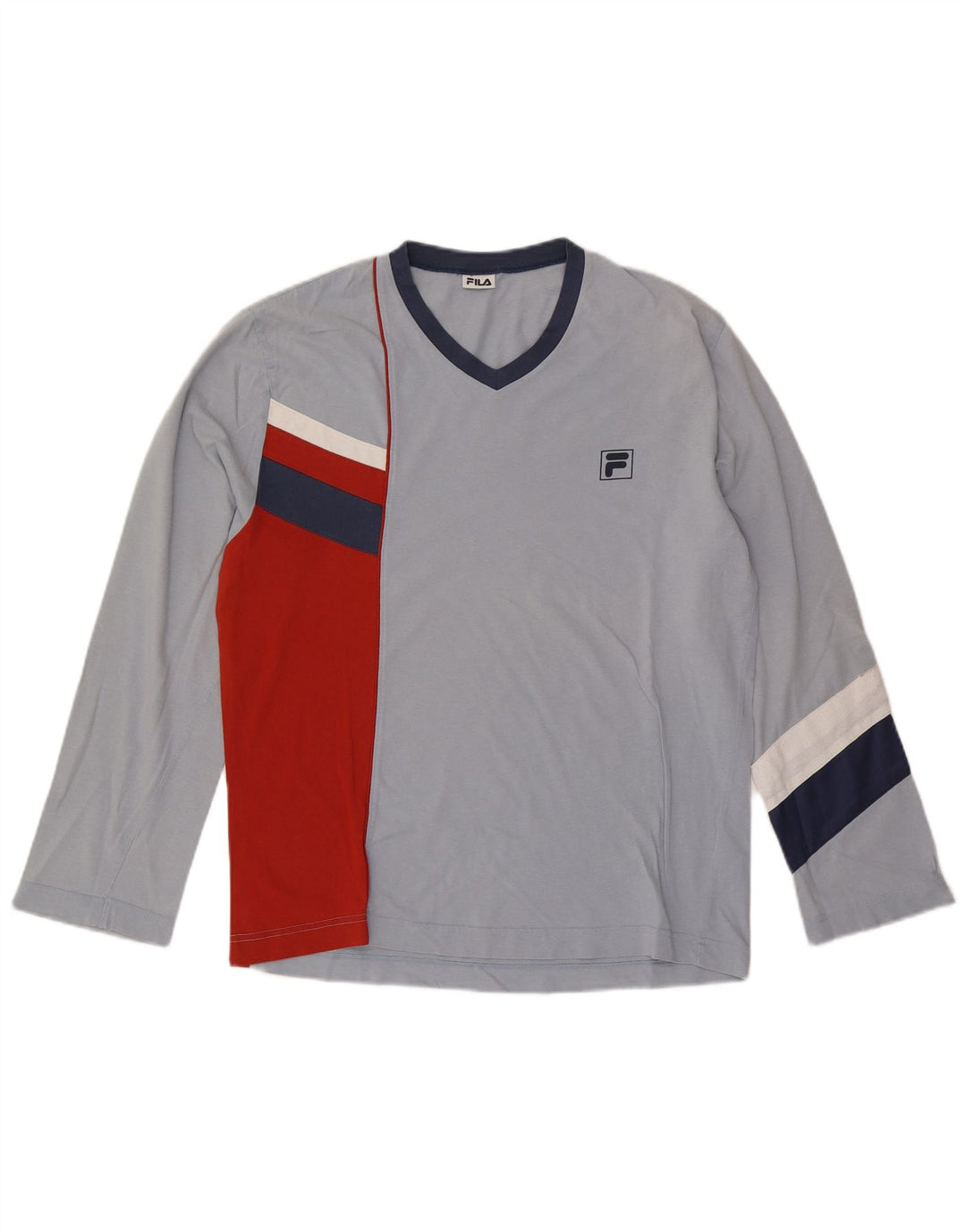 Maglia da uomo Fila a maniche lunghe piccola in cotone color block blu