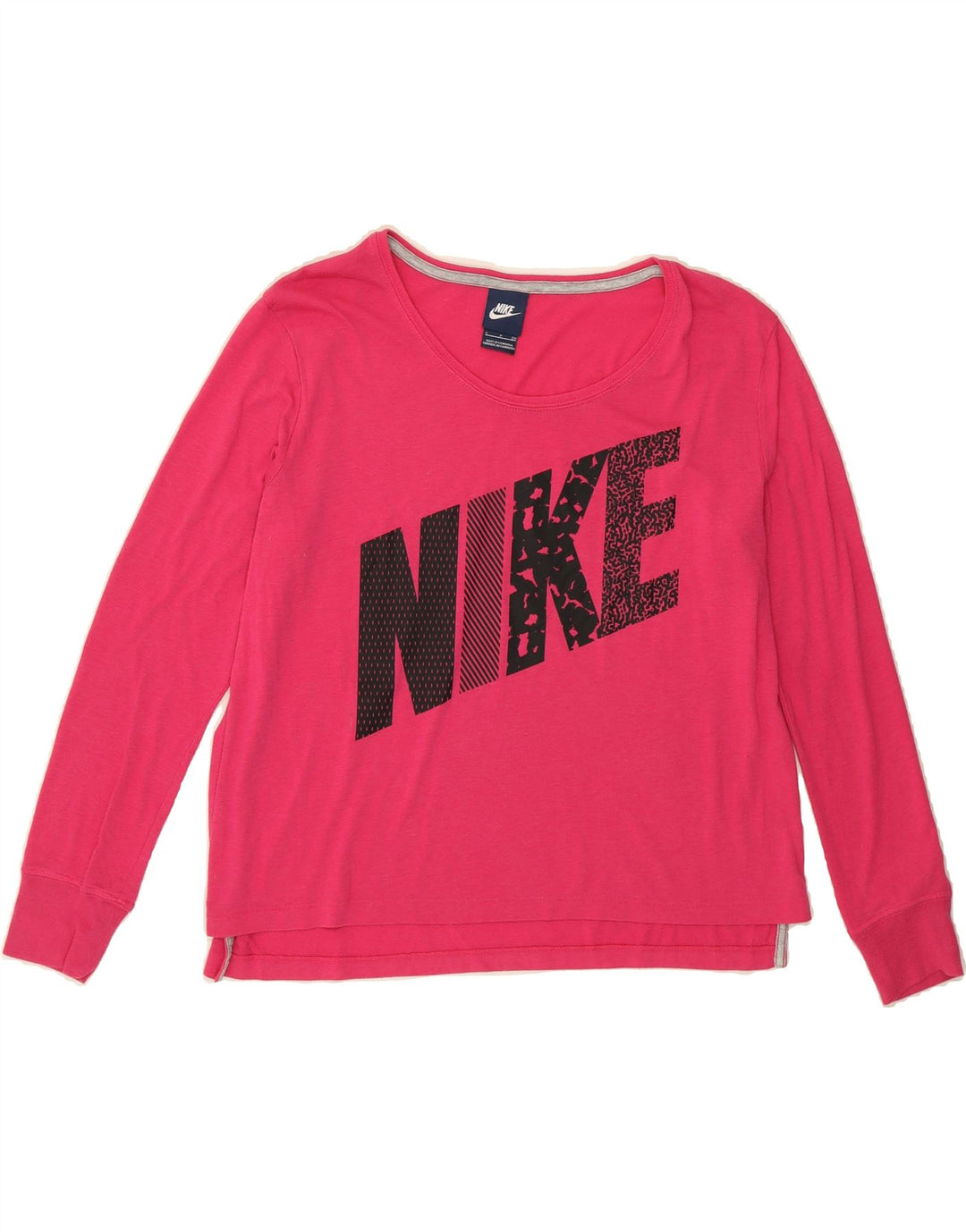 NIKE Womens Oversized Graphic Top Long Sleeve UK 10 Small Pink Vintage Nike and Second-Hand Nike from Messina Hembry 