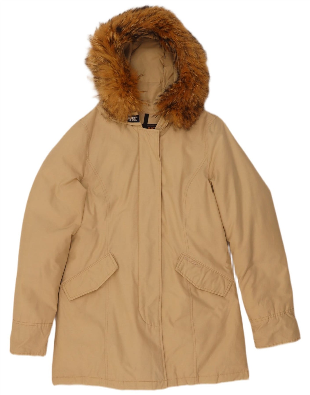Cappotto imbottito con cappuccio da donna Woolrich UK 14 Cotone beige medio