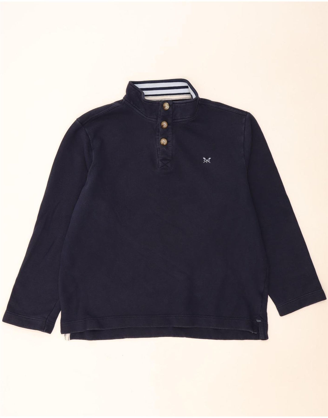 CREW CLOTHING Felpa da uomo con bottoni e collo 2XL in cotone blu navy