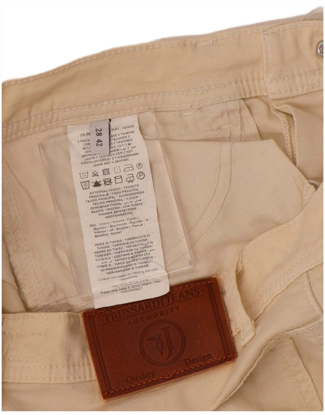 Pantaloni Cropped Donna Trussardi Slim IT 42 Medio W28 L25 Cotone Beige