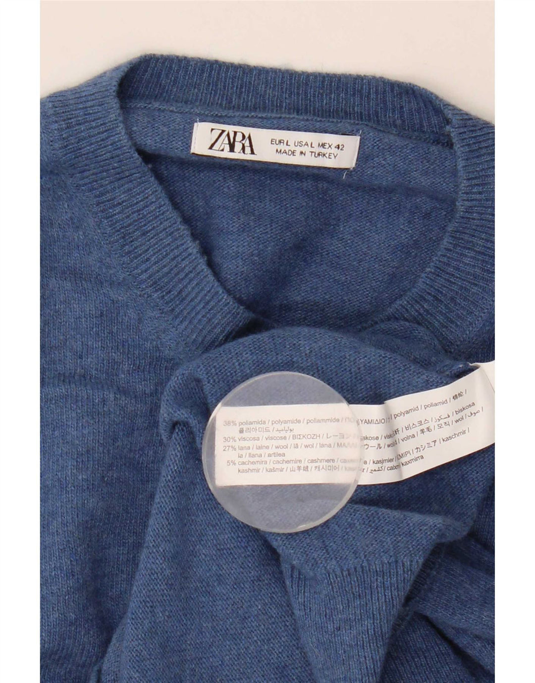 Maglione maglione girocollo da uomo Zara grande blu in poliammide