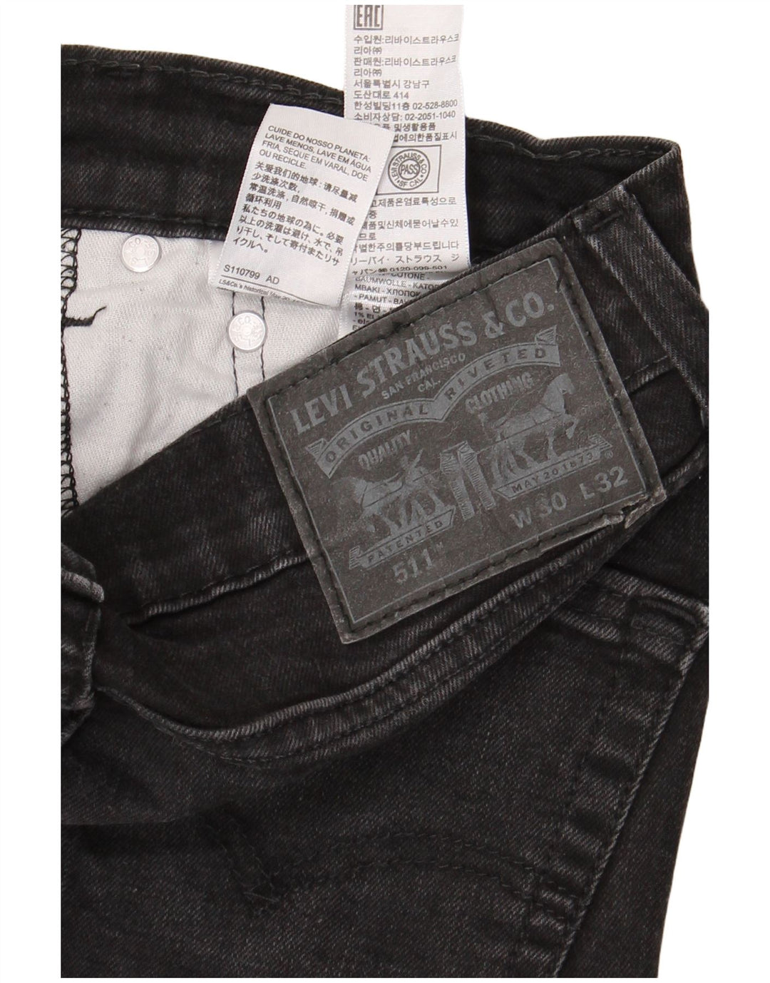 Jeans Levi's Uomo 511 Slim W30 L32 Cotone Nero