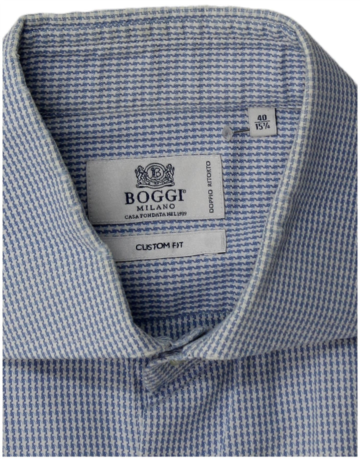Camicia Boggi da uomo su misura taglia 40 15 1/2 cotone pied de poule blu medio