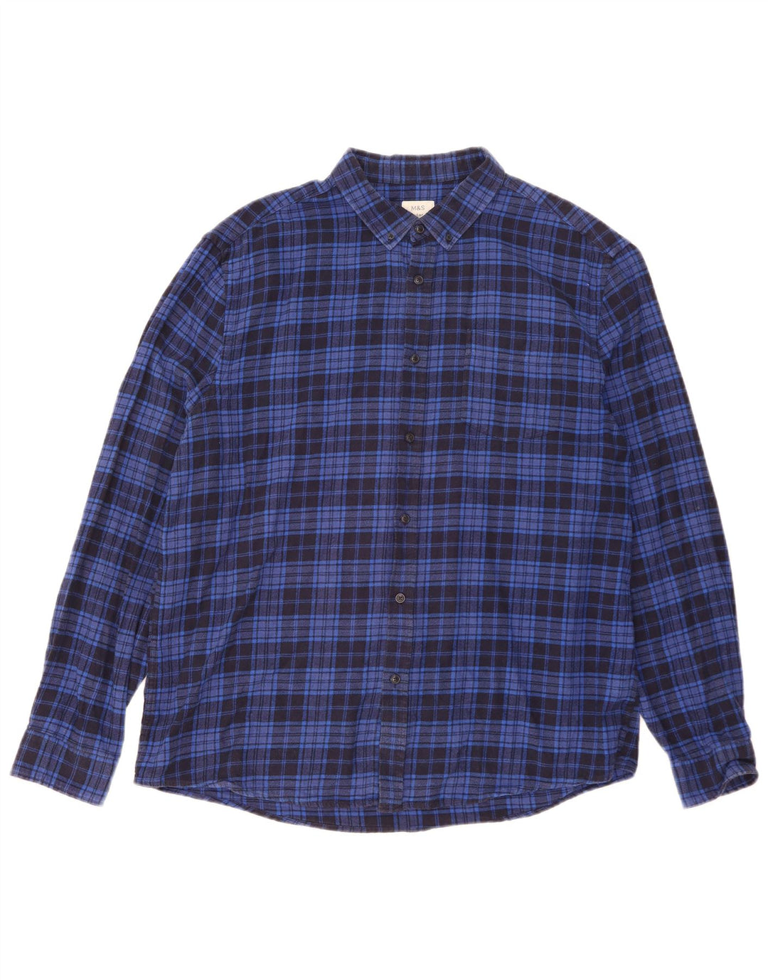 Camicia da uomo in flanella vestibilità regolare Marks & Spencer XL in cotone a quadri blu