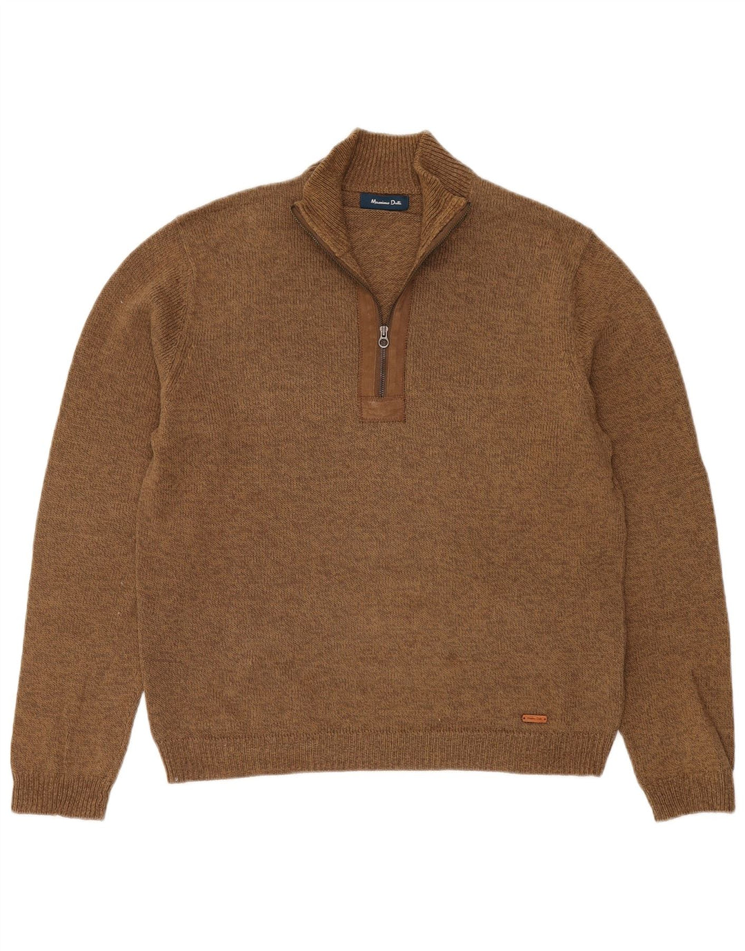 Massimo Dutti Maglione da uomo con zip e collo, grande lino marrone
