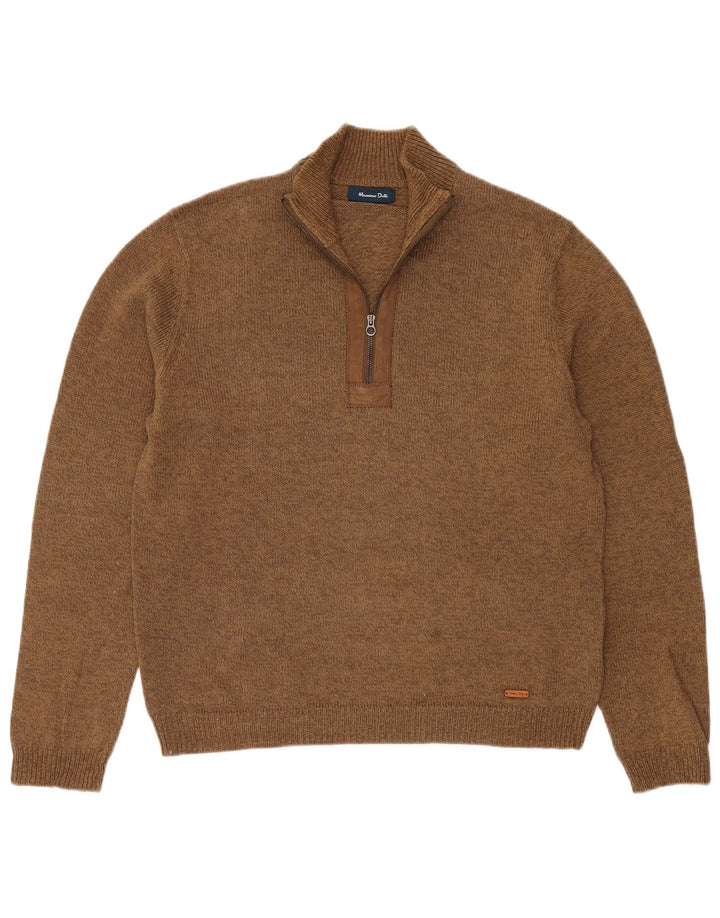 Massimo Dutti Maglione da uomo con zip e collo, grande lino marrone