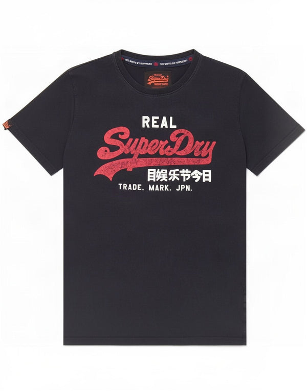 T-shirt grafica da uomo Superdry Top grande in cotone blu navy