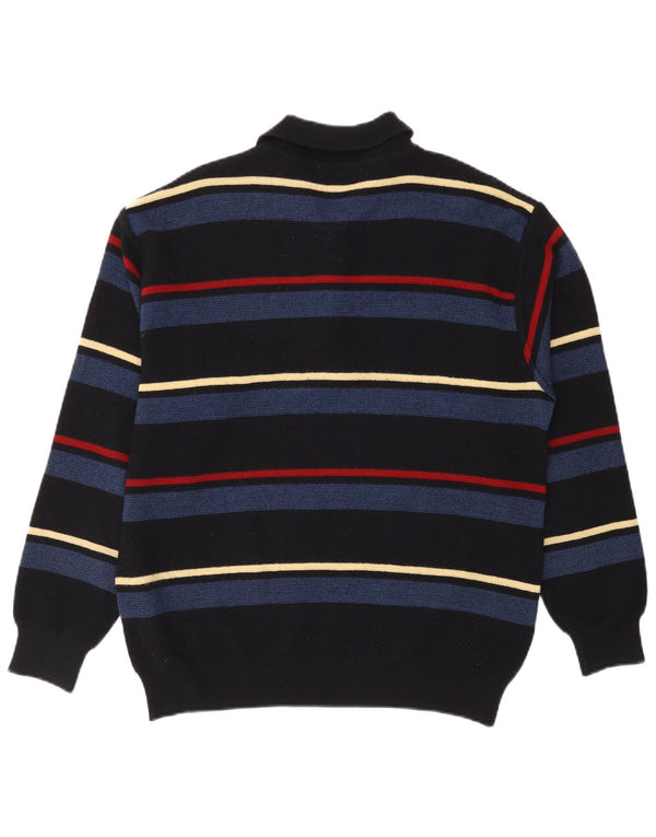 Maglione vintage da uomo con collo alto in lana a righe nere grandi