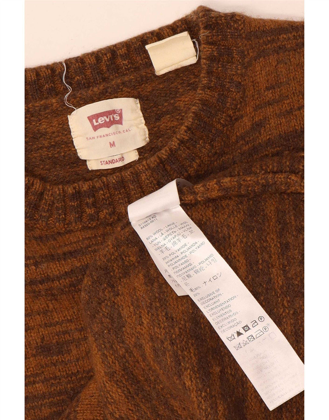 Maglione maglione girocollo da donna Levi's UK 12 Lana screziata marrone medio