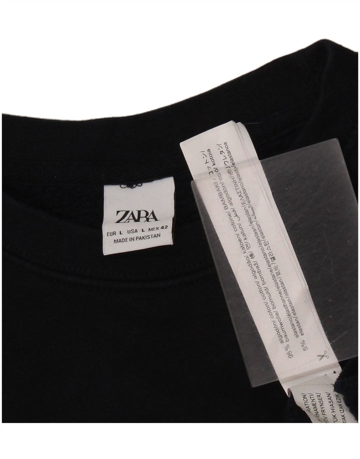 Felpa grafica da uomo Zara, maglione grande, cotone blu navy, stile nautico