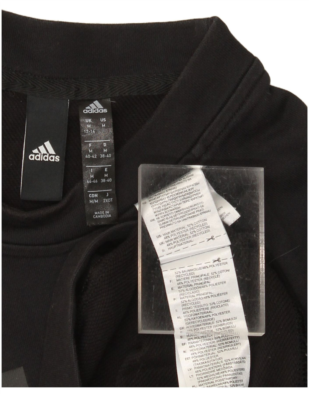 Felpa grafica da donna ADIDAS maglione UK 12/14 cotone nero medio