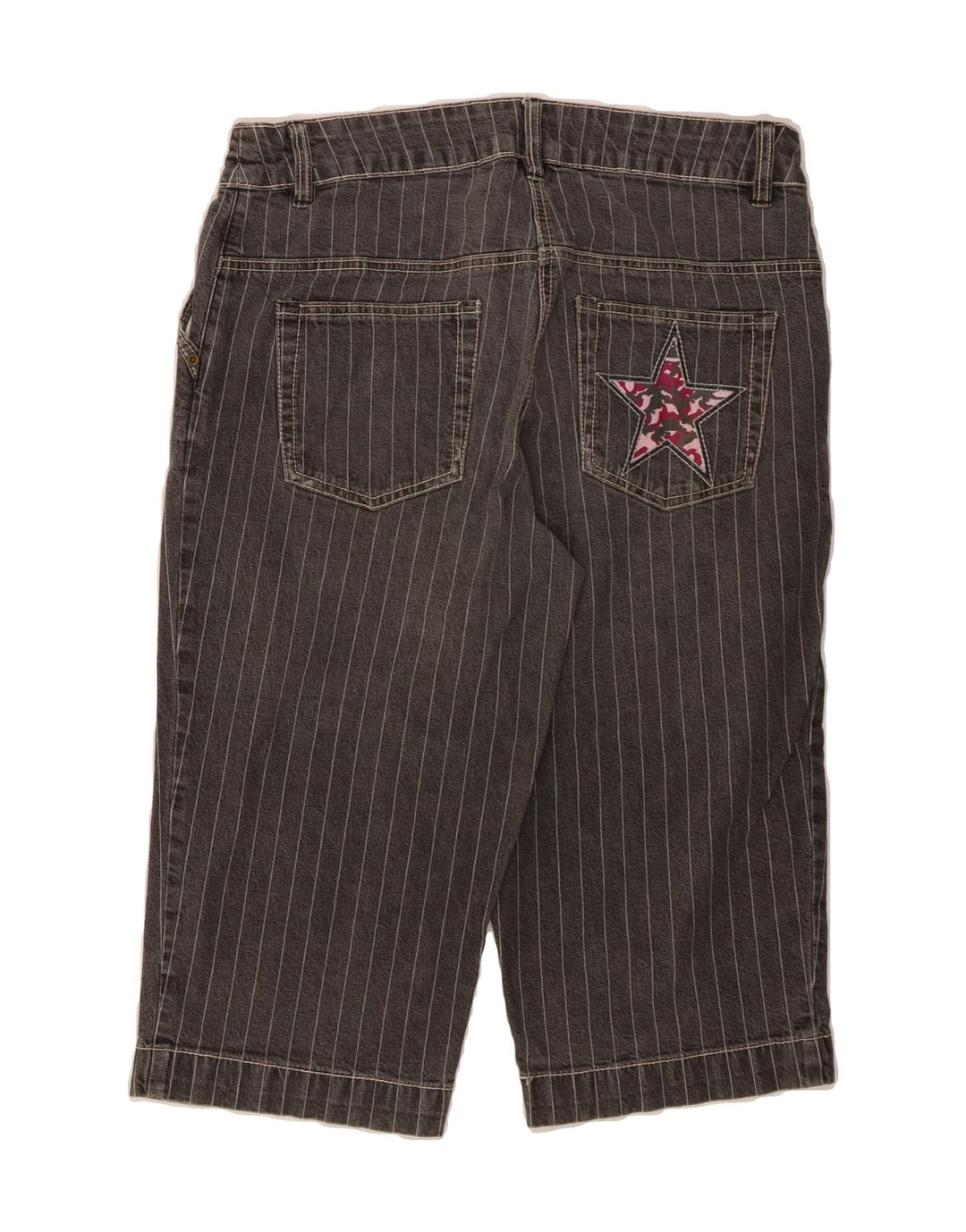KANGAROOS Womens Denim Shorts UK 14 Medium W30 Grey Striped Cotton Vintage Kangaroos and Second-Hand Kangaroos from Messina Hembry 
