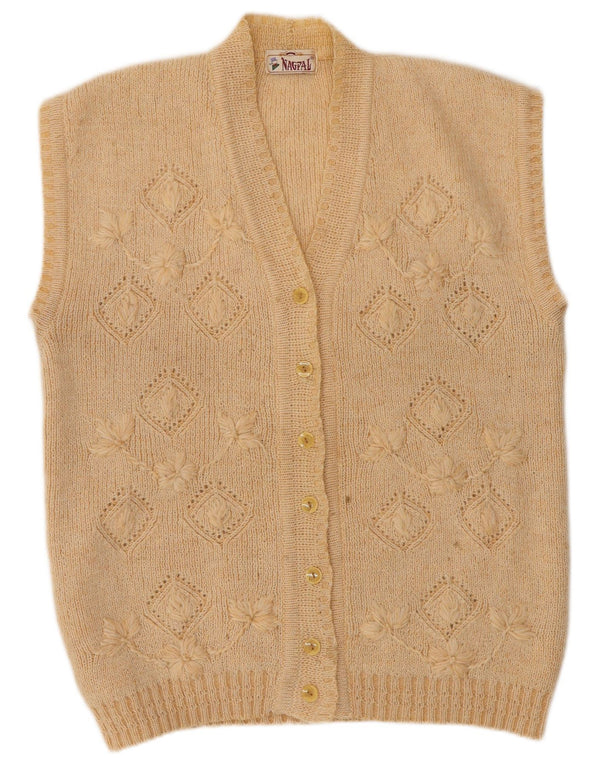 Maglione cardigan senza maniche da donna NAGPAL UK 16 grande floreale beige