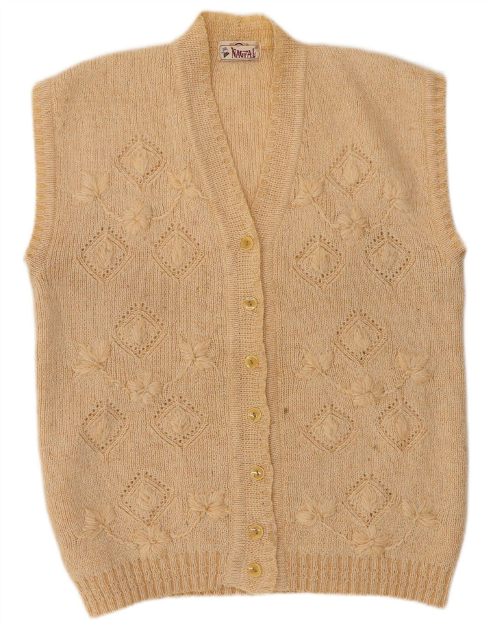 Maglione cardigan senza maniche da donna NAGPAL UK 16 grande floreale beige