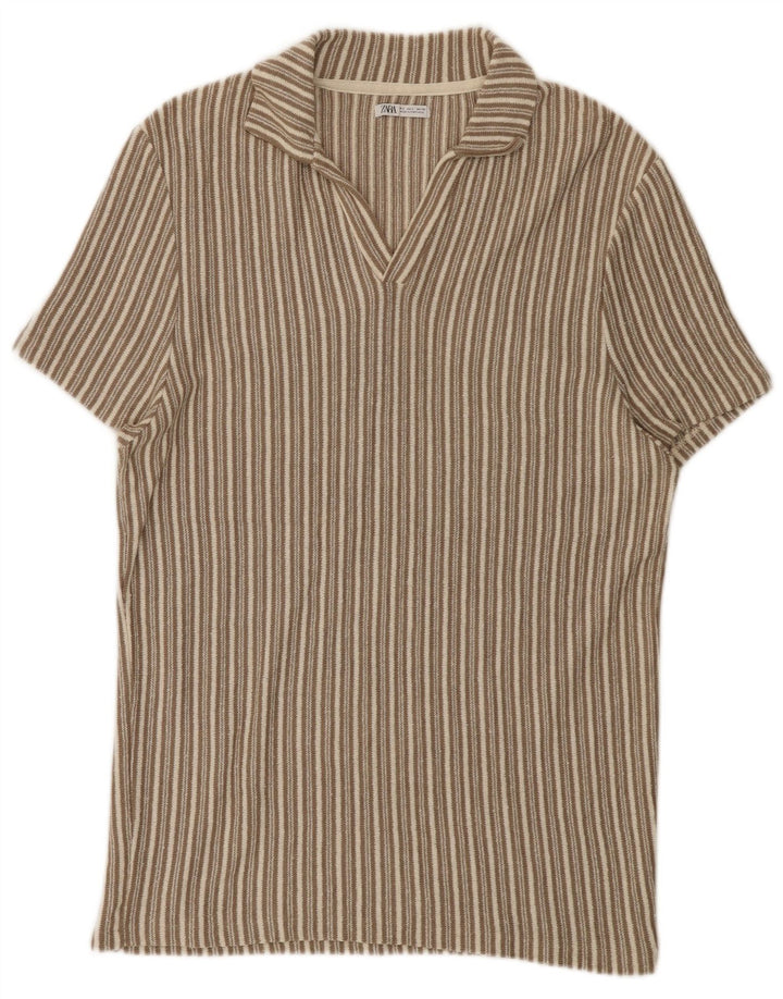 Polo da uomo Zara a righe larghe beige
