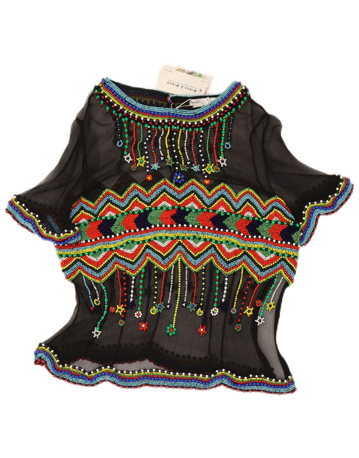 Camicetta trasparente da donna vintage Top IT 48 XL Seta geometrica nera