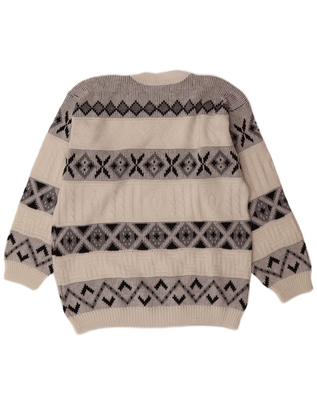 Maglione girocollo da uomo VINTAGE grande bianco Fair Isle