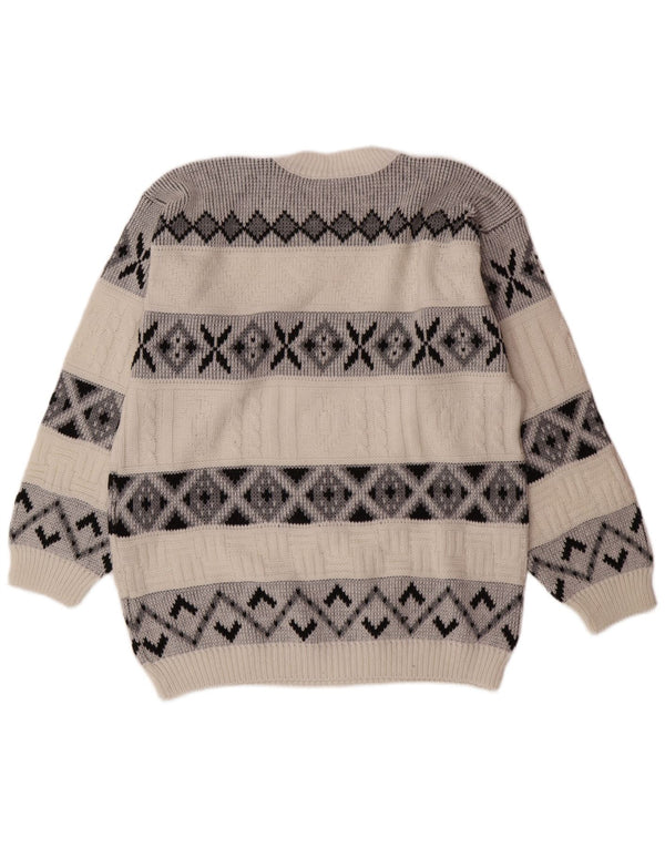 Maglione girocollo da uomo VINTAGE grande bianco Fair Isle