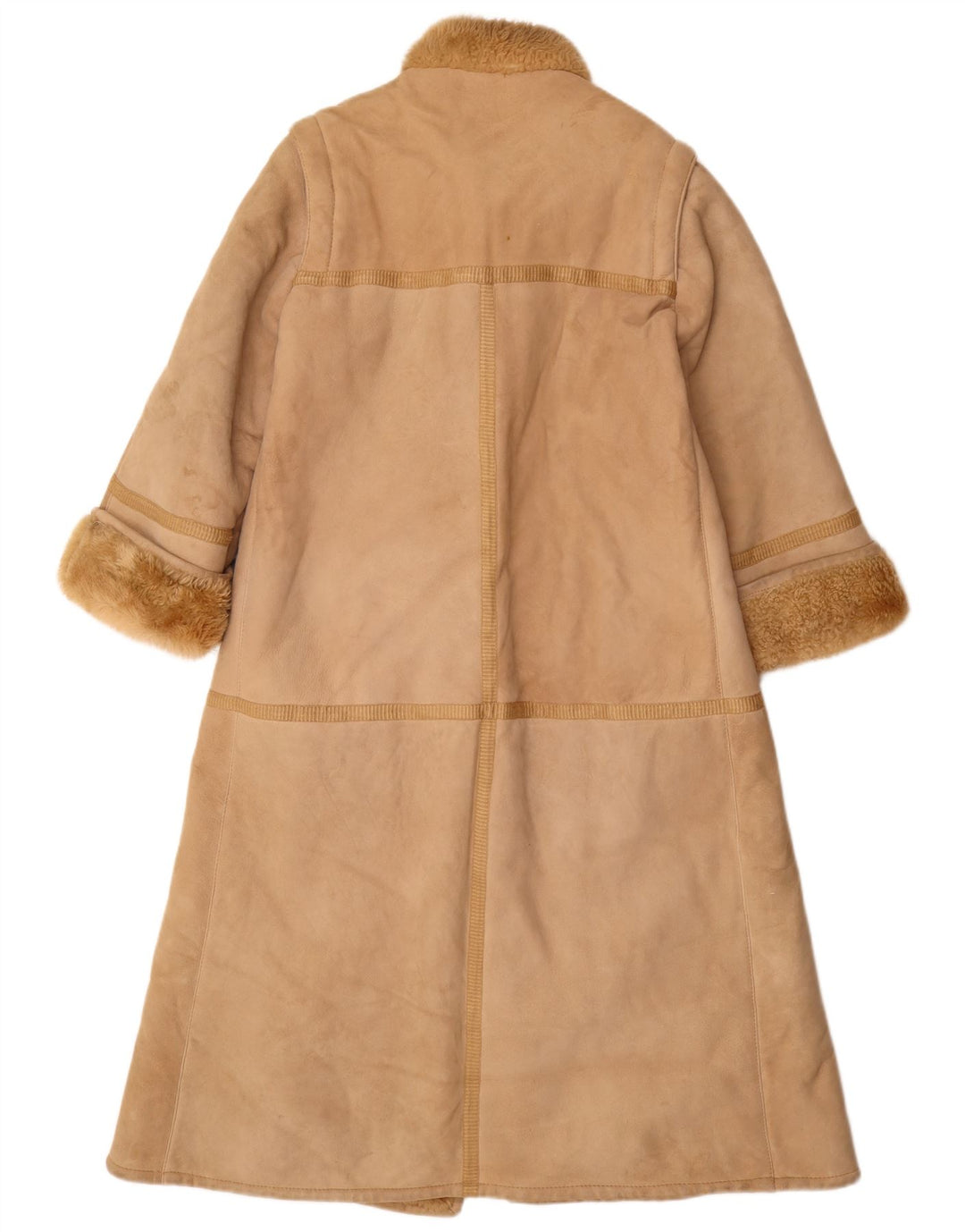 Cappotto in shearling vintage da donna IT 44 in pelle beige medio