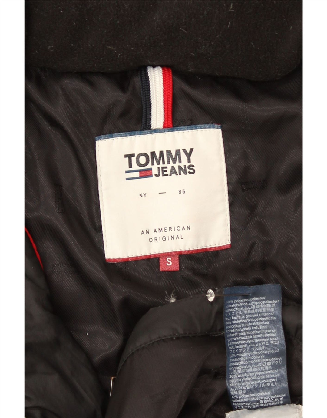 Cappotto imbottito con cappuccio da donna Tommy Hilfiger UK 10 piccolo poliestere nero