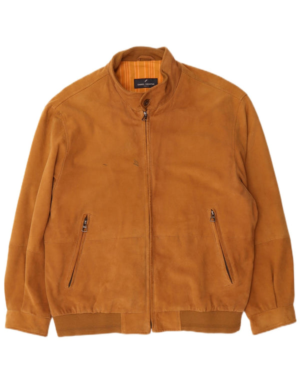 Giubbotto bomber in pelle scamosciata da uomo Daniel Hechter UK 40 grande in pelle marrone