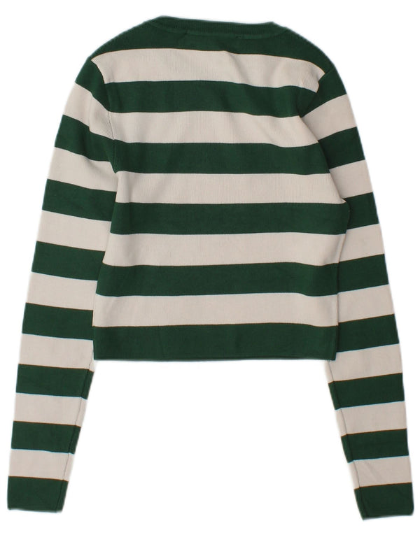 Maglione corto con scollo a barca da donna Zara UK 12 verde medio a righe